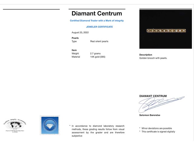 Gouden broche met parels - afbeelding 3 van  7