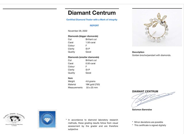 Gouden broche of hanger met diamanten - afbeelding 6 van  6