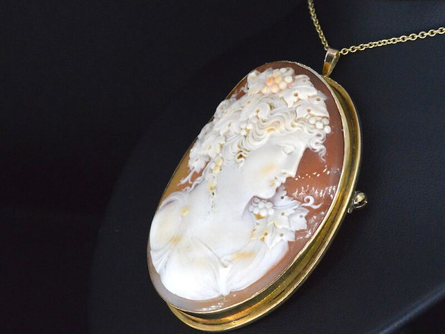 Gouden broche/hanger met camee, excl. ketting - afbeelding 4 van  6