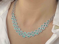 Gouden collier met diamanten en smaragden - afbeelding 2 van  2