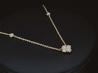 Gouden collier met diamanten hanger klaver vier - afbeelding 5 van  8