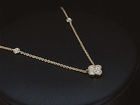 Gouden collier met diamanten klaver vier hanger - afbeelding 6 van  7