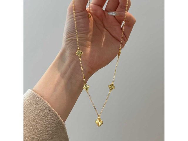 Gouden collier met gesloten klavertjes goudverguld - afbeelding 2 van  6
