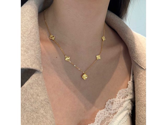 Gouden collier met gesloten klavertjes goudverguld - afbeelding 4 van  6