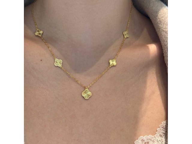 Gouden collier met gesloten klavertjes goudverguld - afbeelding 5 van  6