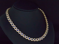 Gouden collier volledig met witte diamanten en saffieren 17.00 carat - afbeelding 2 van  8