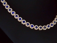 Gouden collier volledig met witte diamanten en saffieren 17.00 carat - afbeelding 3 van  8
