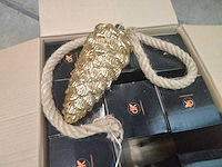 Gouden dennenappel met touw incl. led verlichting. (9x) - afbeelding 1 van  3