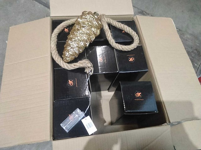 Gouden dennenappel met touw incl. led verlichting. (9x) - afbeelding 2 van  3