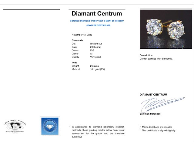 Gouden diamanten oorbellen 2.00 carat - afbeelding 3 van  8