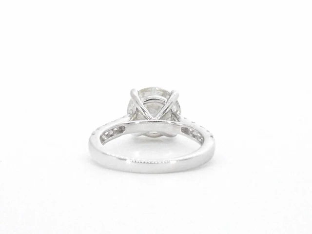 Gouden diamanten solitair ring met een grote diamant van 4.00 carat en kleine diamanten - afbeelding 6 van  7
