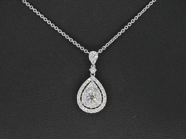 Gouden druppelvormige hanger en collier vol met diamanten - afbeelding 1 van  10