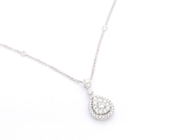 Gouden druppelvormige hanger en collier vol met diamanten - afbeelding 8 van  11