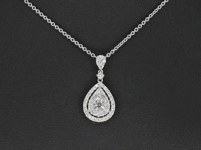 Gouden druppelvormige hanger en collier vol met diamanten - afbeelding 1 van  9