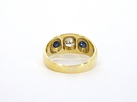Gouden engelse tiffany model herenring met diamant en saffier - afbeelding 8 van  10