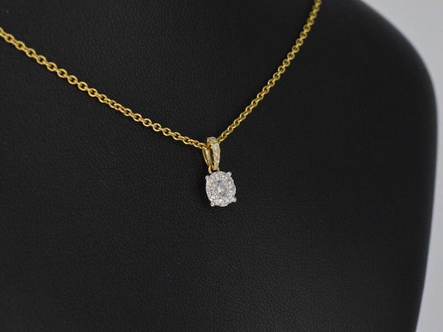 Gouden entourage hanger met briljant geslepen diamanten, excl. ketting - afbeelding 4 van  9