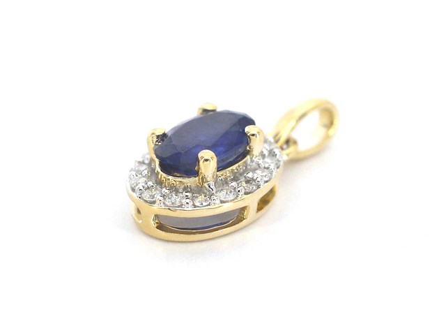 Gouden entourage hanger met diamanten en saffier - afbeelding 6 van  7