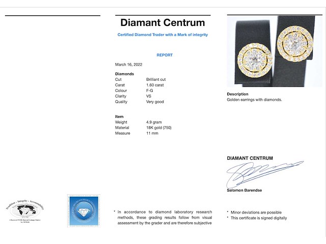 Gouden entourage oorbellen 60 briljant geslepen diamanten - afbeelding 4 van  10