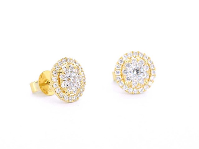 Gouden entourage oorbellen 60 briljant geslepen diamanten - afbeelding 7 van  10