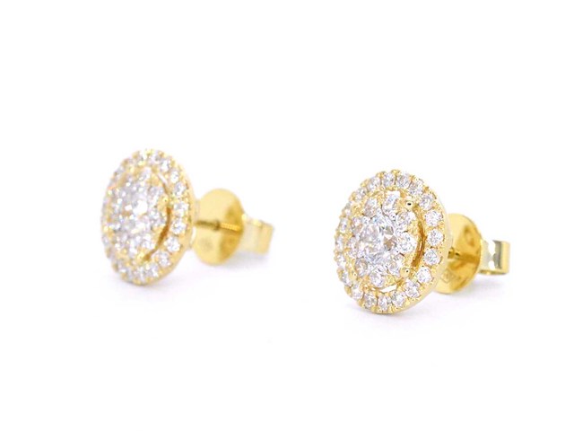 Gouden entourage oorbellen 60 briljant geslepen diamanten - afbeelding 8 van  10