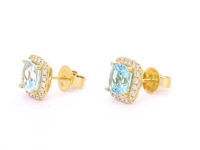 Gouden entourage oorbellen met grote topazen en diamanten - afbeelding 6 van  10