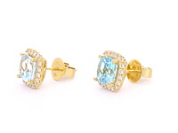 Gouden entourage oorbellen met grote topazen en diamanten - afbeelding 6 van  10