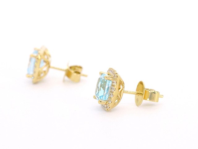 Gouden entourage oorbellen met grote topazen en diamanten - afbeelding 7 van  10