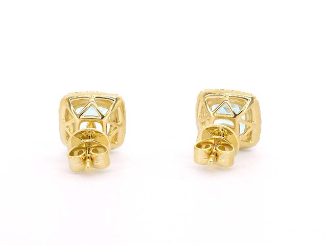 Gouden entourage oorbellen met grote topazen en diamanten - afbeelding 8 van  10