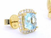 Gouden entourage oorbellen met grote topazen en diamanten - afbeelding 9 van  10