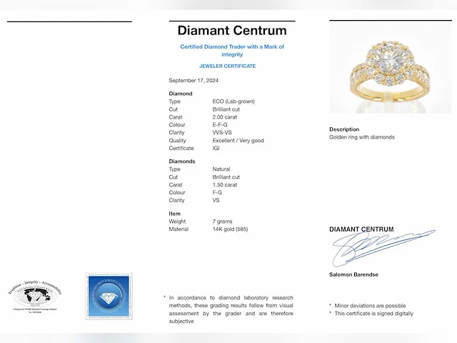 Gouden entourage ring briljant 2.00 ct - afbeelding 9 van  9