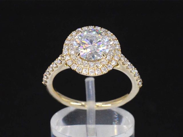 Gouden entourage ring briljant - afbeelding 1 van  11