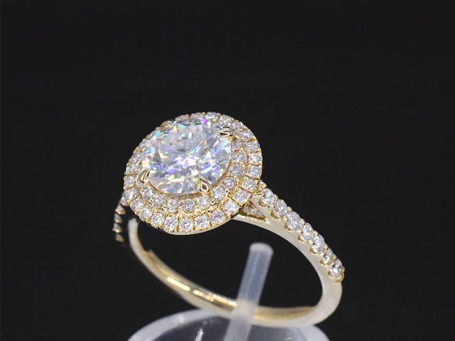 Gouden entourage ring briljant - afbeelding 5 van  11