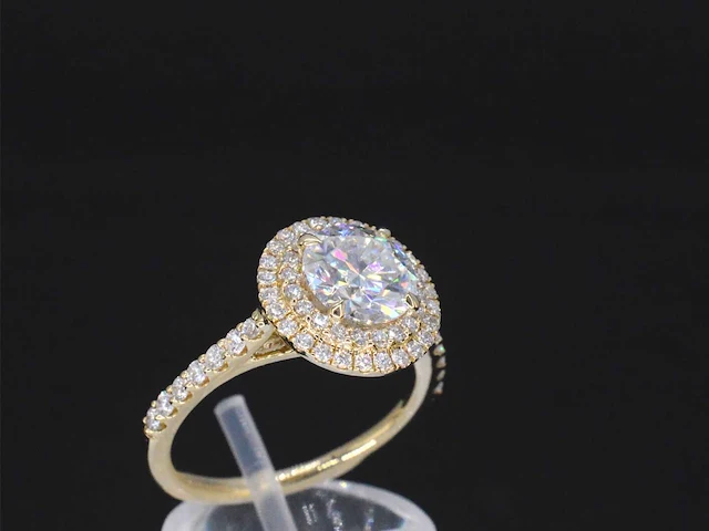 Gouden entourage ring briljant - afbeelding 6 van  11