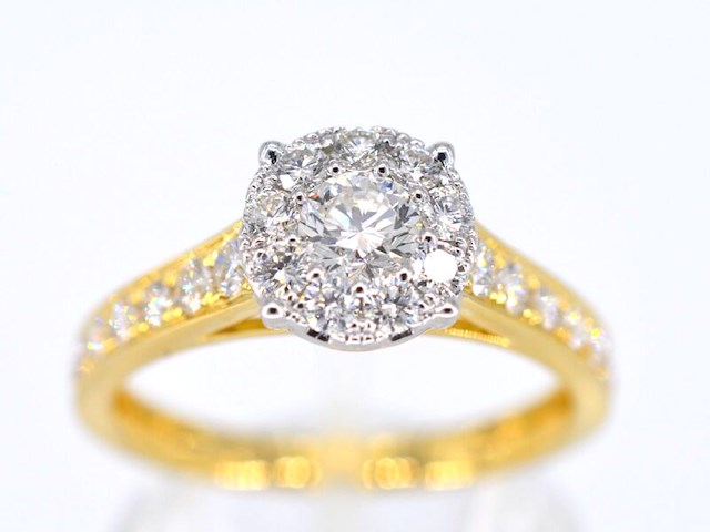 Gouden entourage ring met briljant geslepen diamanten van 1.00 carat - afbeelding 1 van  6