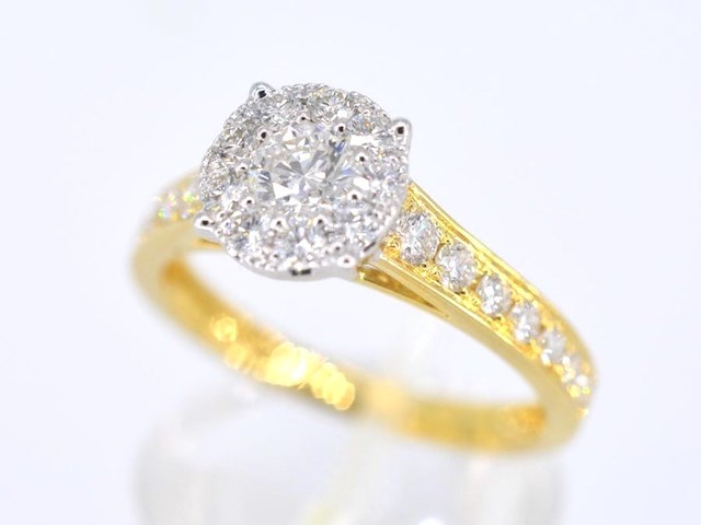 Gouden entourage ring met briljant geslepen diamanten van 1.00 carat - afbeelding 4 van  6