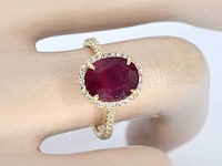 Gouden entourage ring met diamanten en robijn - afbeelding 2 van  8