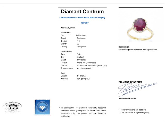 Gouden entourage ring met diamanten en robijn - afbeelding 3 van  8