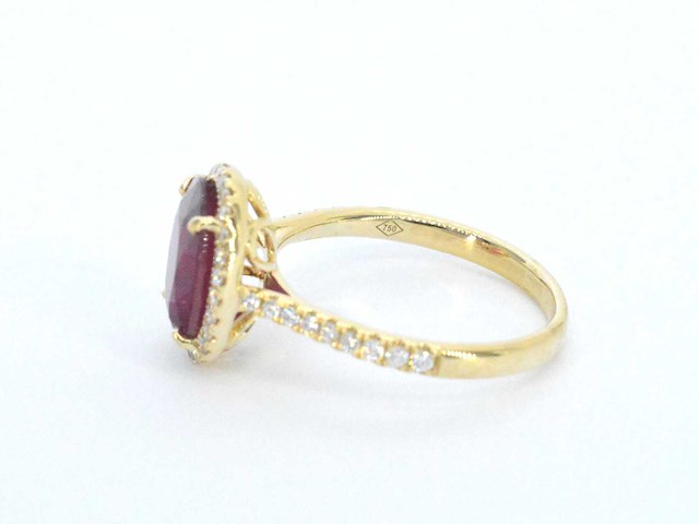 Gouden entourage ring met diamanten en robijn - afbeelding 8 van  8