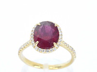 Gouden entourage ring met diamanten en robijn - afbeelding 1 van  8