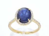 Gouden entourage ring met diamanten en saffier - afbeelding 1 van  6