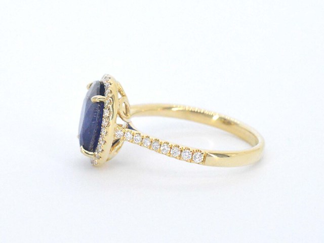 Gouden entourage ring met diamanten en saffier - afbeelding 5 van  5