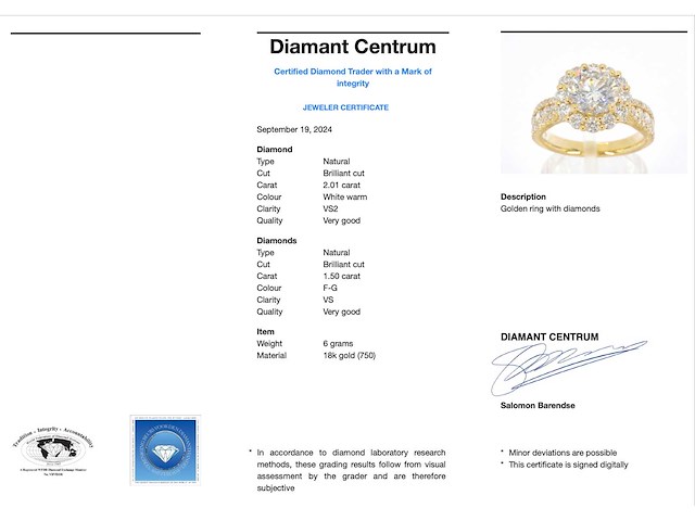 Gouden entourage ring met een 2.00 carat briljant geslepen middensteen - afbeelding 3 van  9
