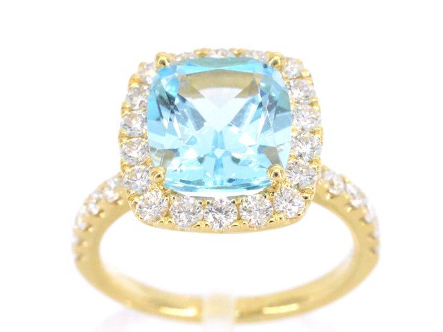 Gouden entourage ring met natuurlijke topaas en diamanten - afbeelding 1 van  11