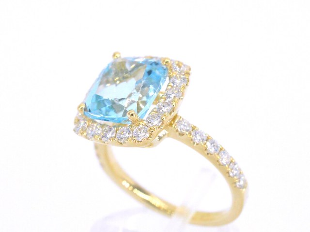 Gouden entourage ring met natuurlijke topaas en diamanten - afbeelding 5 van  11