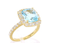 Gouden entourage ring met natuurlijke topaas en diamanten - afbeelding 6 van  11
