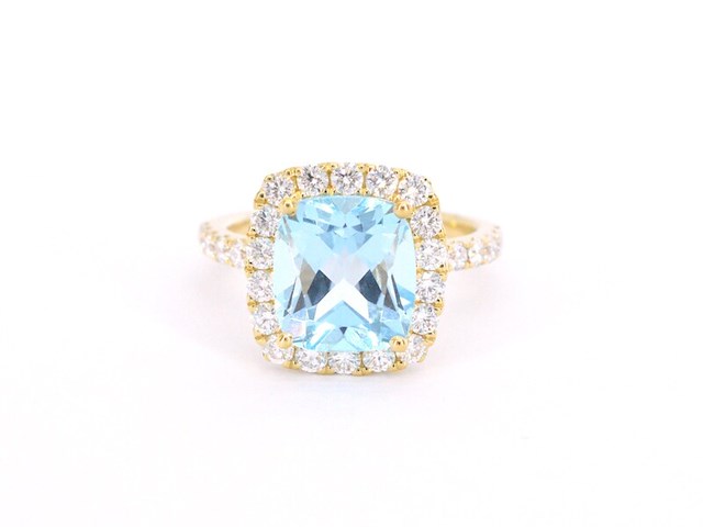 Gouden entourage ring met natuurlijke topaas en diamanten - afbeelding 8 van  11