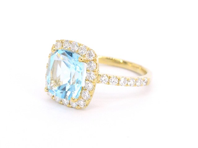 Gouden entourage ring met natuurlijke topaas en diamanten - afbeelding 10 van  11