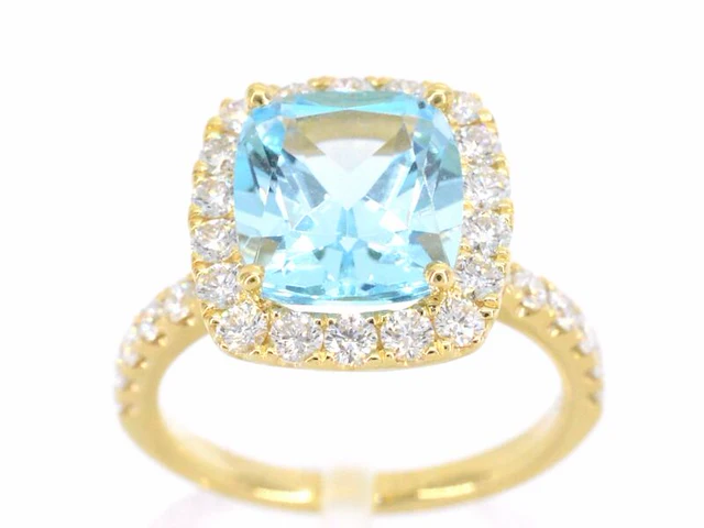 Gouden entourage ring met natuurlijke topaas en diamanten - afbeelding 1 van  11