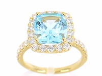 Gouden entourage ring met natuurlijke topaas en diamanten