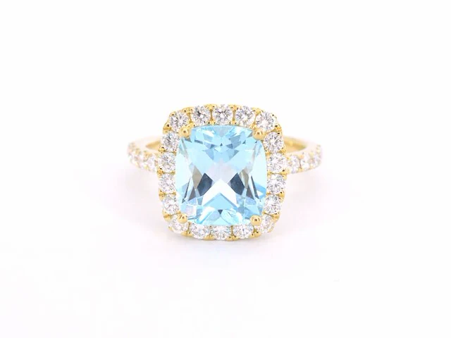 Gouden entourage ring met natuurlijke topaas en diamanten - afbeelding 8 van  11